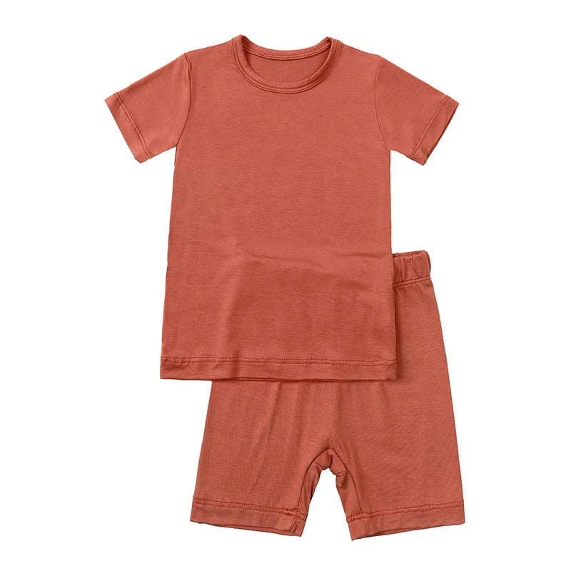 Bamboo Fibre Toddler Kids Boy Girl Pyjamas - Solid Hight Elasticity Breathable Sleepwear Loungewear Set For 9M-7T