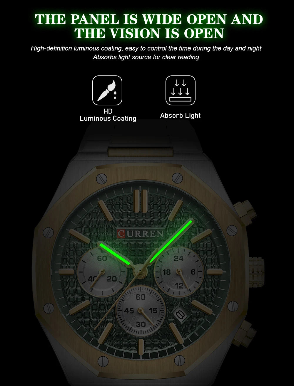 Luxury Gold Multifunction Quartz Watch - Luminous Sport Chronograph
