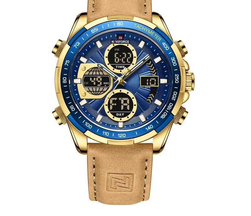 Men's Leather Military Sport Waterproof Watch - Chronograph Quartz Wristwatch