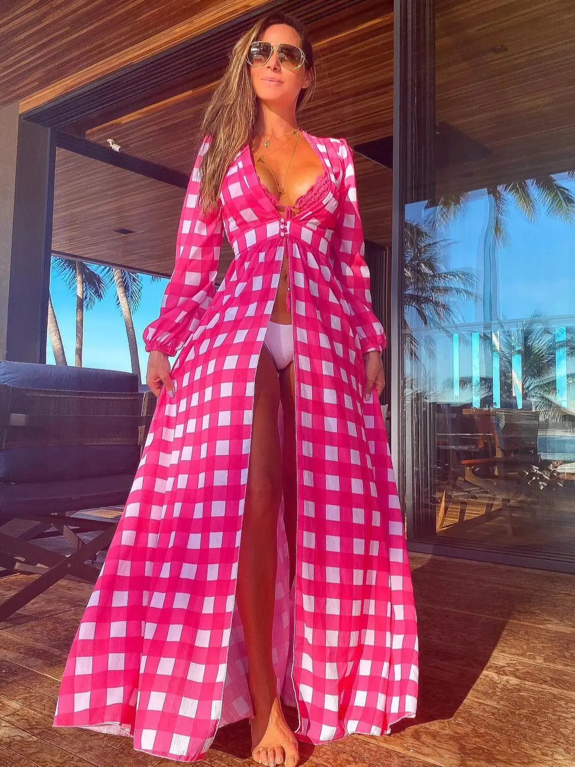 Women's Bikini Beach Cover up Tunics For Long Kaftan Swimsuit Cover Robe Swimsuit Cover-ups Print Beachwear