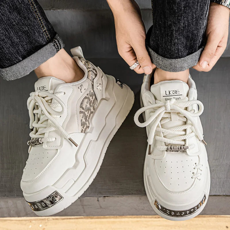 Men's Platform Sneakers - Metal Detail Vulcanized Sports Shoes