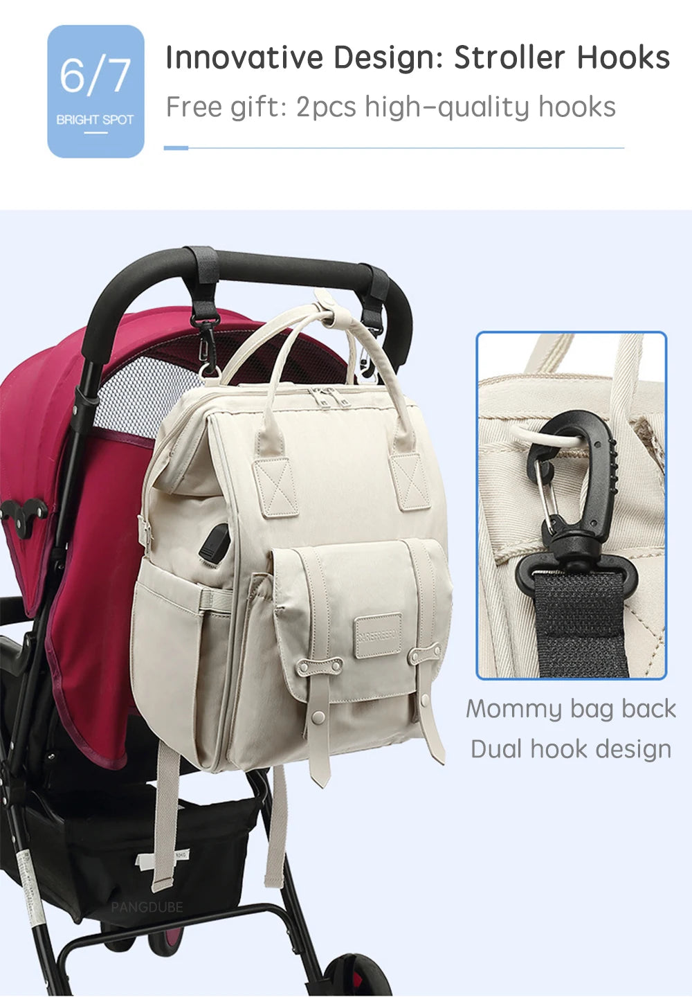 Baby Nappy Bag with 2pcs Stroller Hooks Mummy Bag Backpack Waterproof Outdoor Travel Mommy Maternity Bag