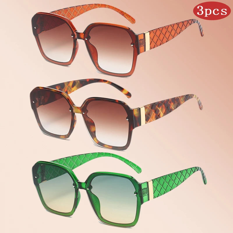Women's 1/3pcs Classic Square Large Frame Retro Mesh  Gradient Sunglasses UV400