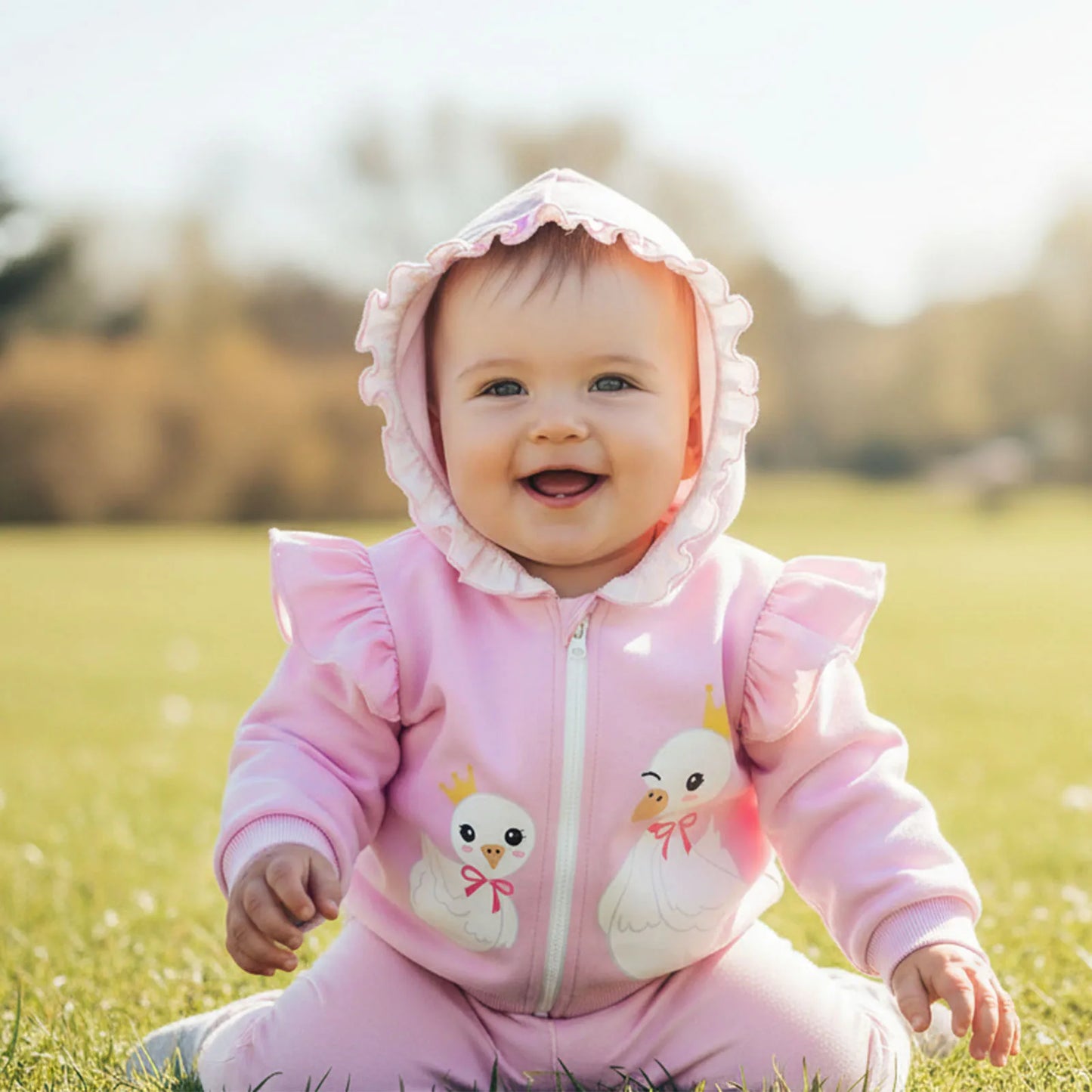 Toddler Girls Hooded Jacket - Goose Print Long Sleeve Coat