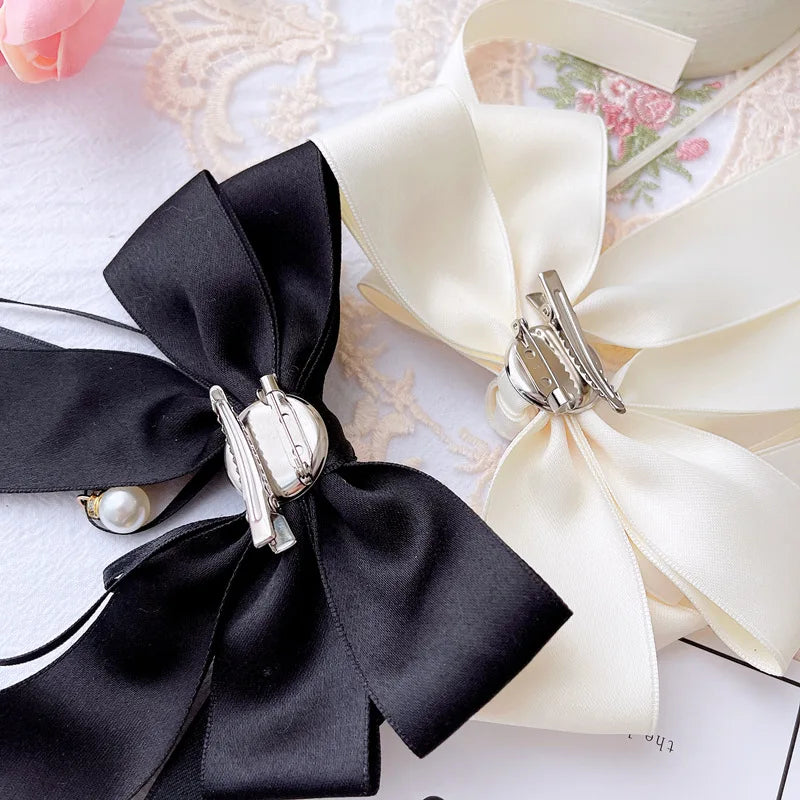 Fabric Bowknot Brooch - Pearl Ribbon Bow Tie Collar Pin for Women