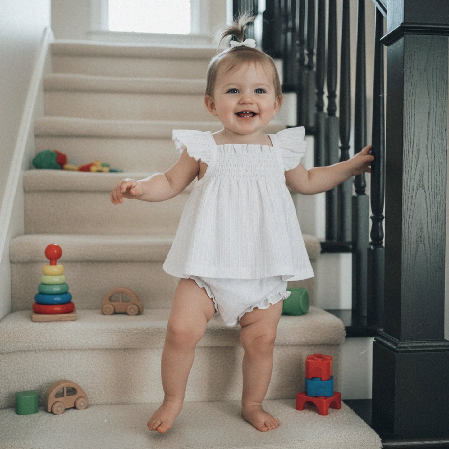 Baby Girls Summer Outfit Set - Flying Sleeve Top & Ruffle Shorts (0-24M)