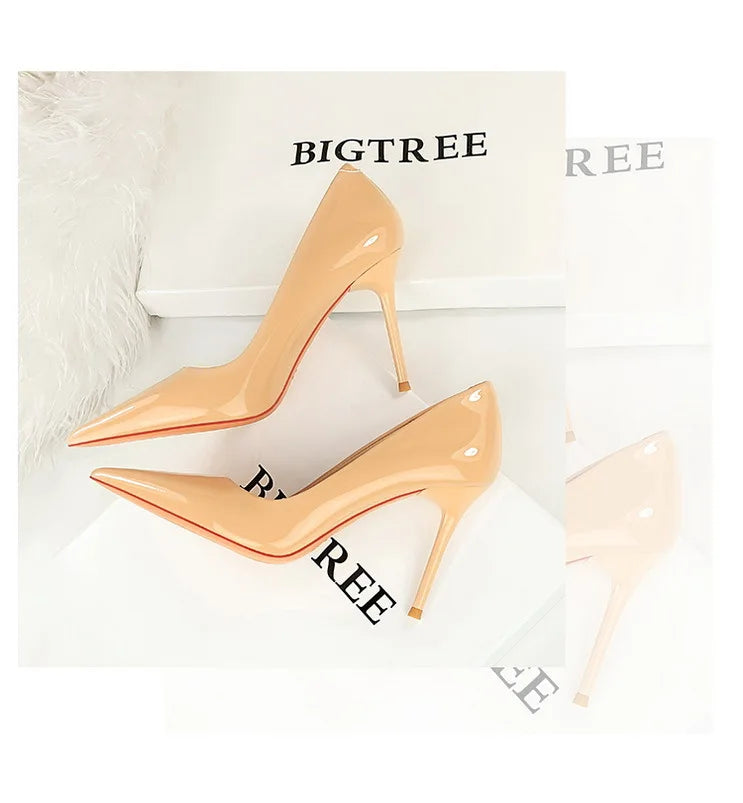 Patent Leather Stiletto Pumps - Pointed Toe High Heels for Special Occasions