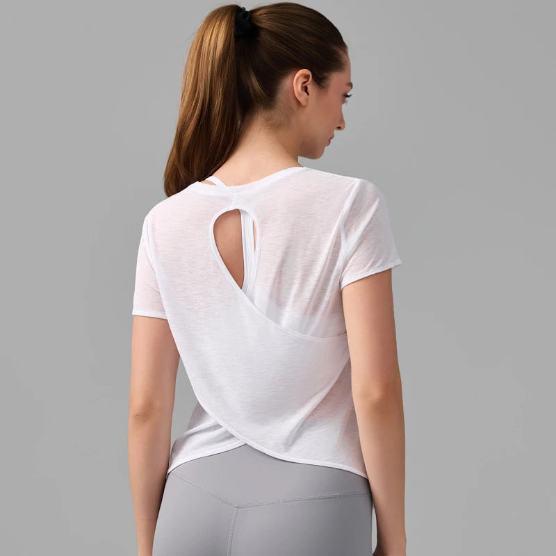 Women's Short Sleeve Yoga T-Shirt - Breathable Quick Dry Gym Running Top