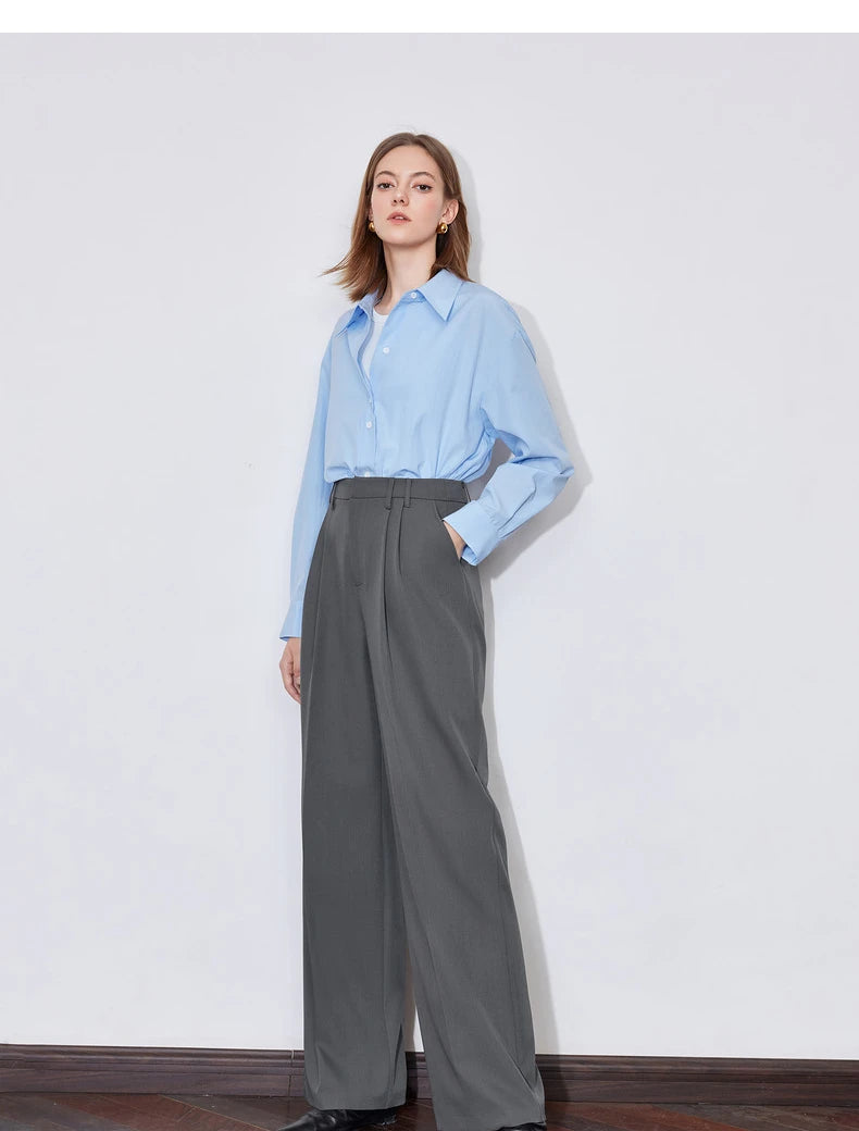 Women's High Waist Straight Leg Suit Trousers with Pockets | Brown