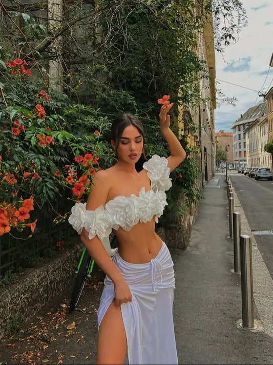 Women's Summer 3D Flower Bikini Suit High Waist Swimwear Swimsuit Beachwear Set