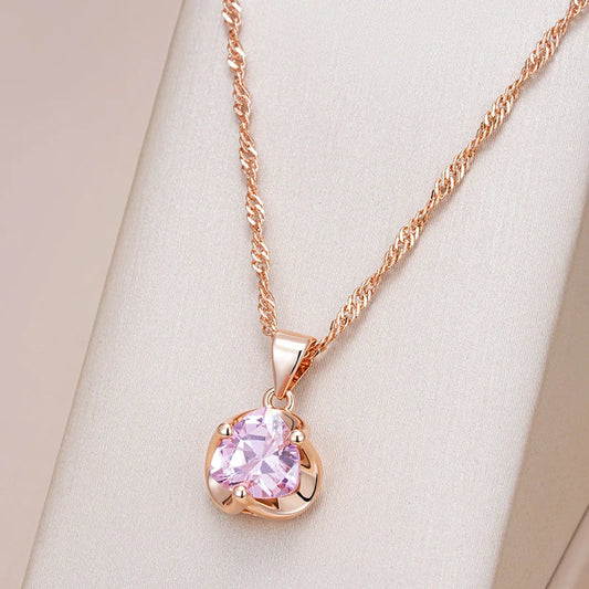 Women's 585 Rose Gold Pink Natural Zircon Necklace