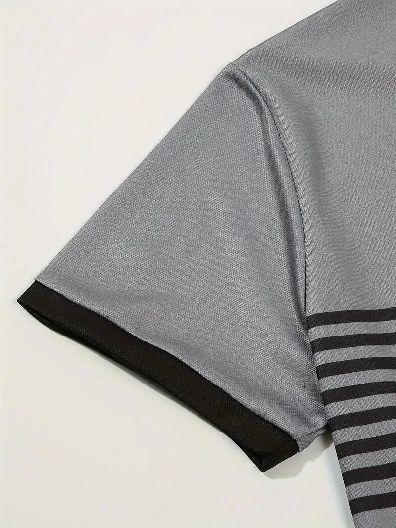 Men's Summer Polo Patchwork Short Sleeve Smart Casual Striped Turn Down Collar Shirt
