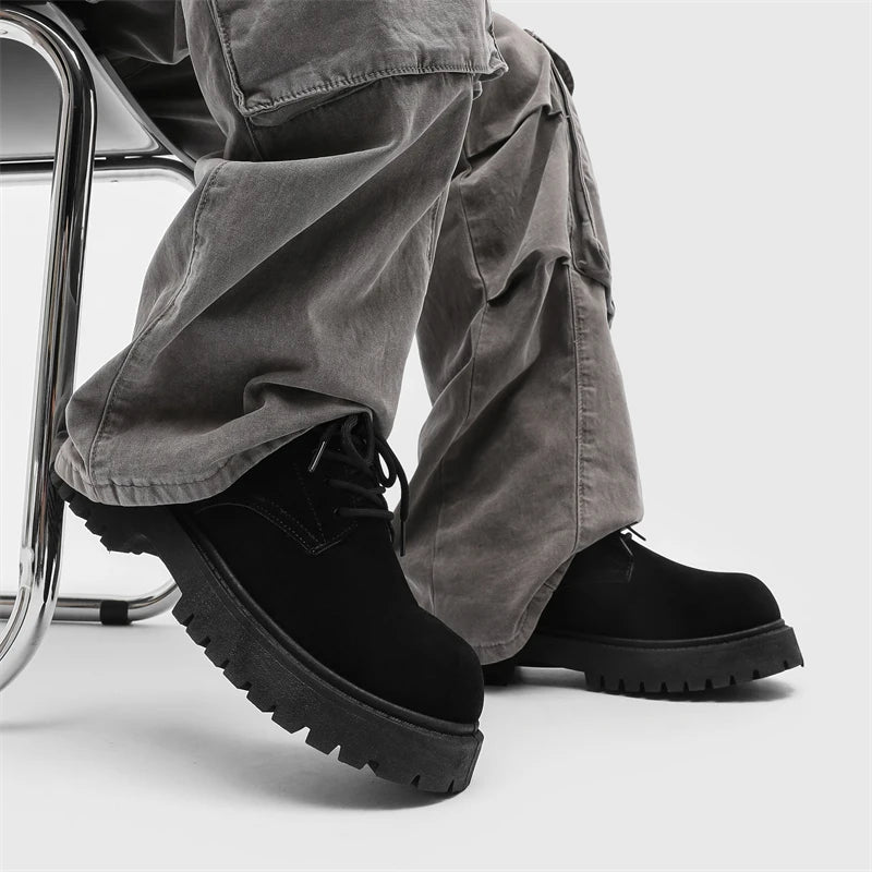 Men's Platform Suede Leather  Lace-up Casual British Shoes