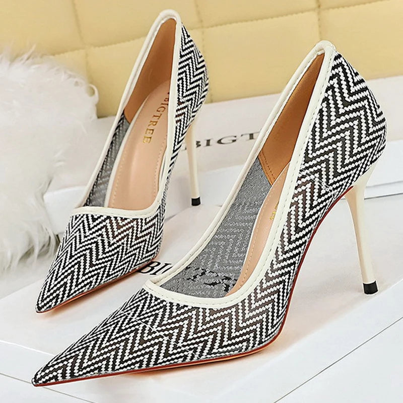 Women's Mesh Hollow Lace  Stiletto High Heels Shoes