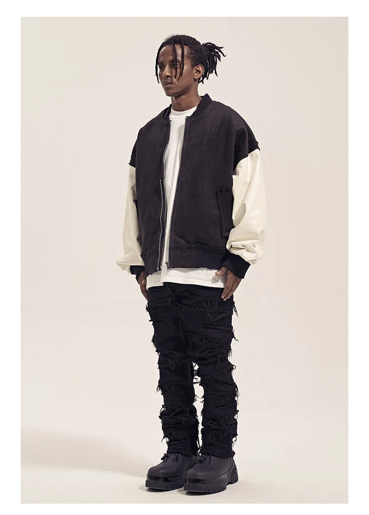 Men's Ripped Denim Straight Patchwork Baggy Jeans