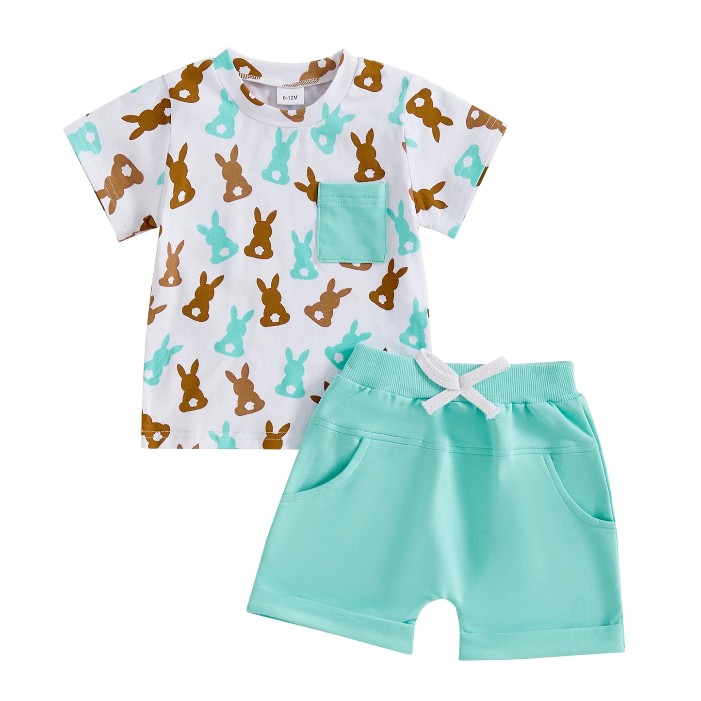 Toddler Baby Boys' Easter Outfit Set - Rabbit Print Short Sleeve T-Shirt & Shorts with Pockets 2pcs