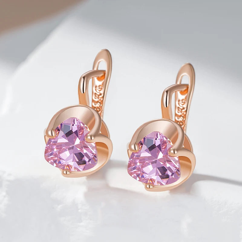 Women's 585 Rose Gold Kinel Pink Natural Zircon Earrings