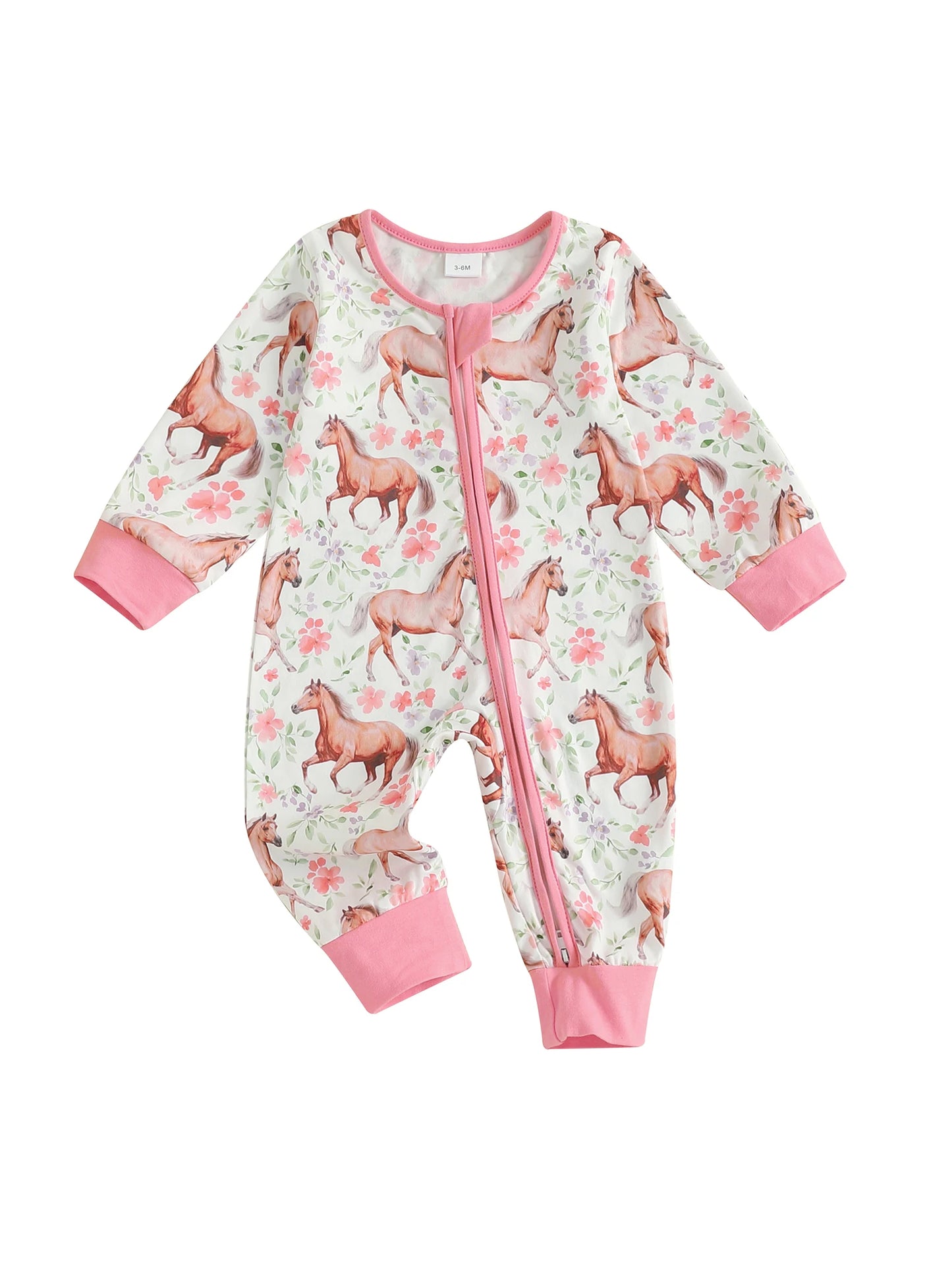 Baby Animal Print Romper - Long Sleeve Zipper Jumpsuit for Autumn Winter (0-18M)