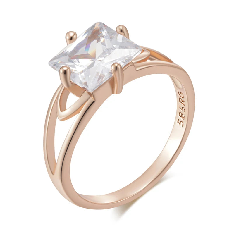 Simple Square Zircon Wedding Ring - Rose Gold Bridal Jewelry