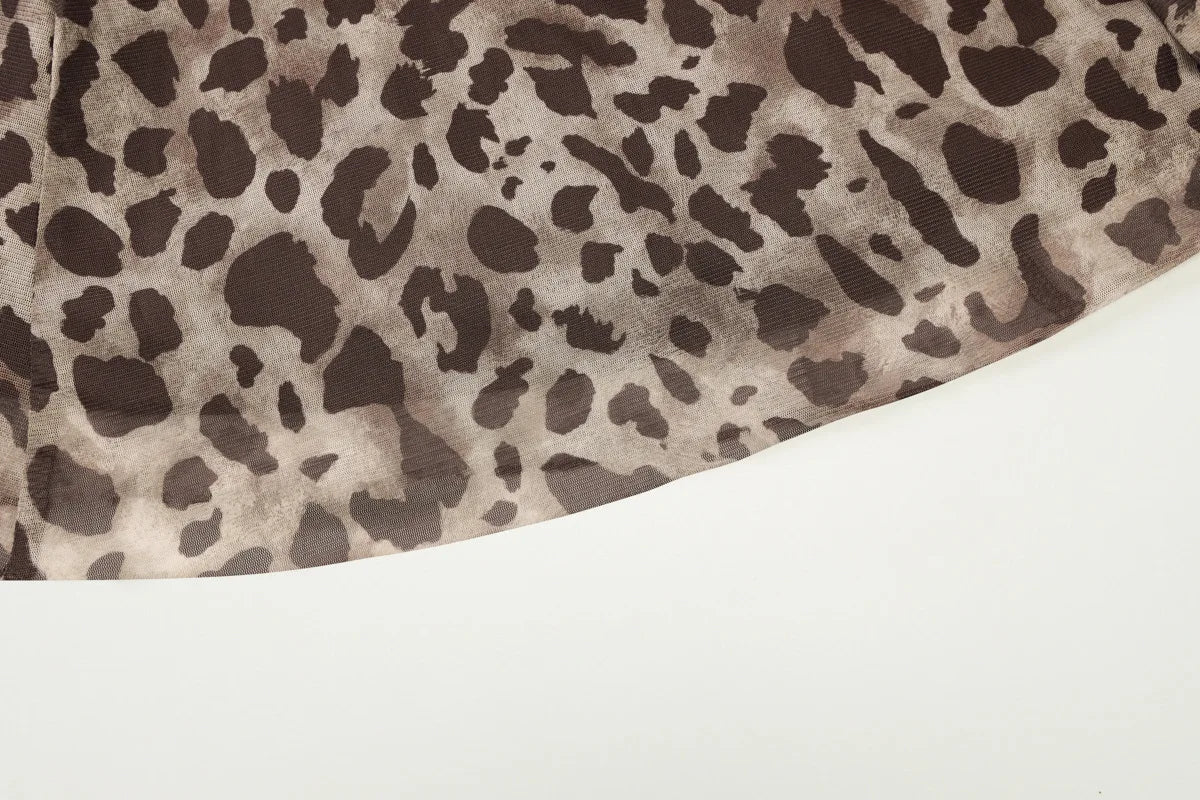 Women's Leopard Print Backless Mini Dress - V Neck Mesh Slip Coquette Summer Dress