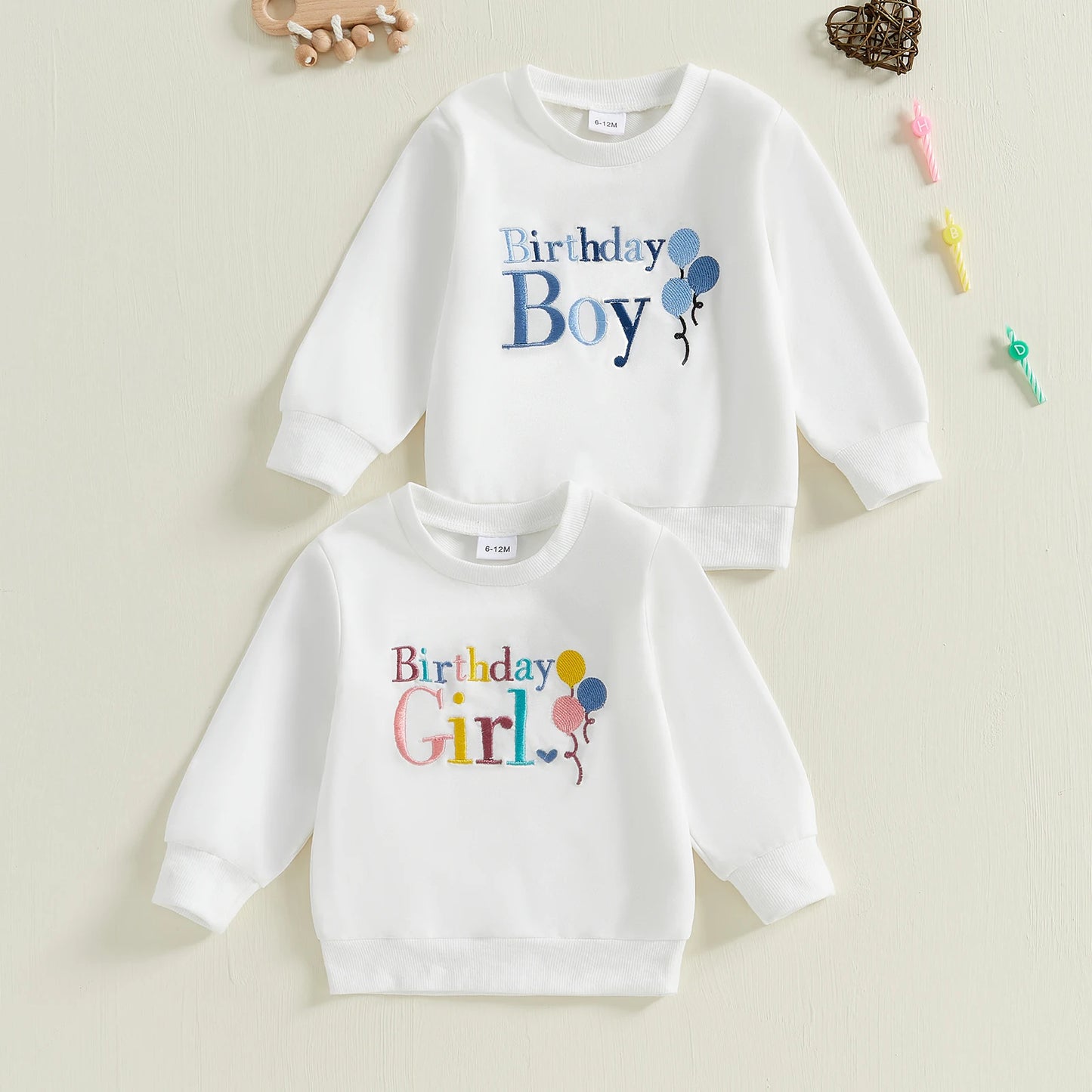 0-4Y  Kids Girls Boys Birthday Sweatshirt T- Shirt Letter Embroidery Long Sleeve Pullover Autumn Top