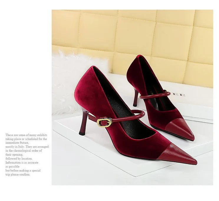 Suede Buckle Design Pumps - Pointed Toe Stilettos Available in 7cm and 10cm Heights
