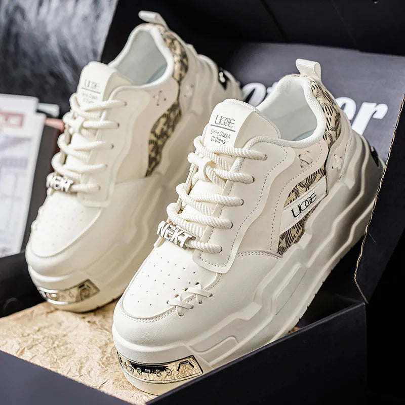 Men's Platform Sneakers - Metal Detail Vulcanized Sports Shoes