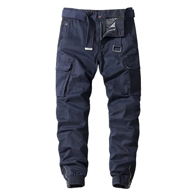 Men's 100% Cotton Cargo Pants - Multi-Pocket Military Style Casual Trousers