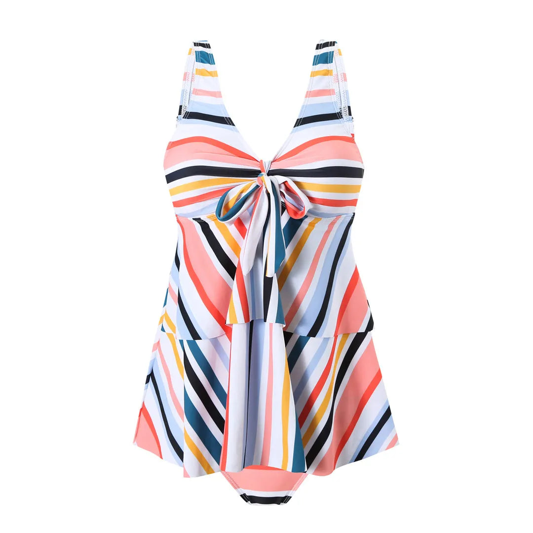 Women's Rainbow Stripe V-Neck Bikini Set - Padded Two-Piece