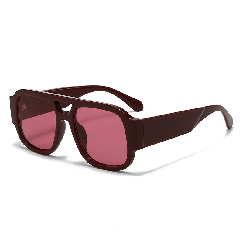 Unisex 1/4 Set Retro Large Frame Double Bridges Square Sunglasses