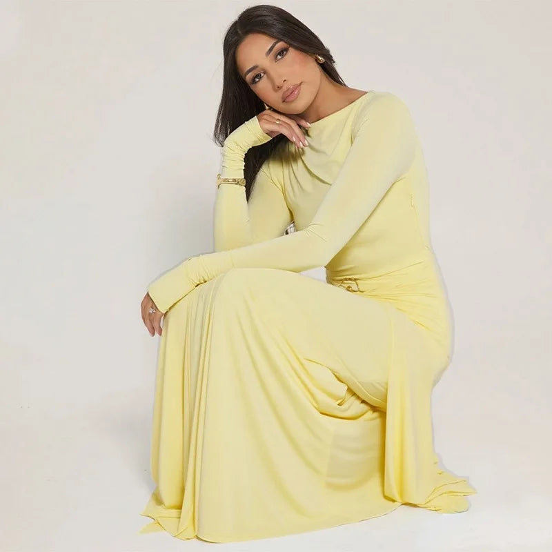 Women's Ruched Embellished Bodycon Dress - Long Sleeve Elegant Dress