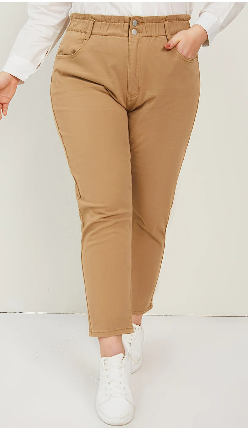 Women's Plus Size Stretchy Cotton High Waist Elastic Loose Trousers