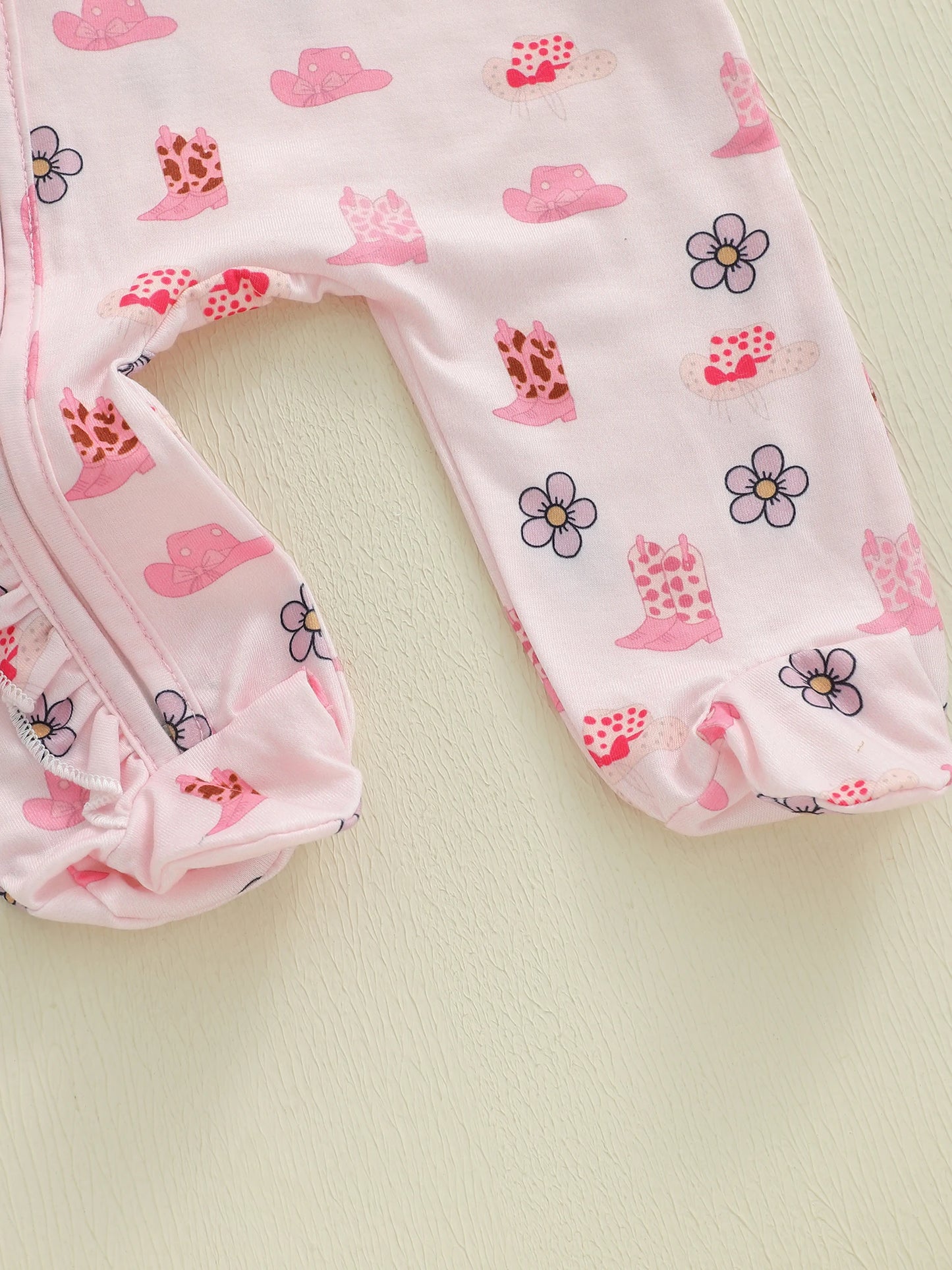 Baby Fall Winter Romper with Floral Hat Print - Zip Up Footed Jumpsuit & Headband (0-18M)