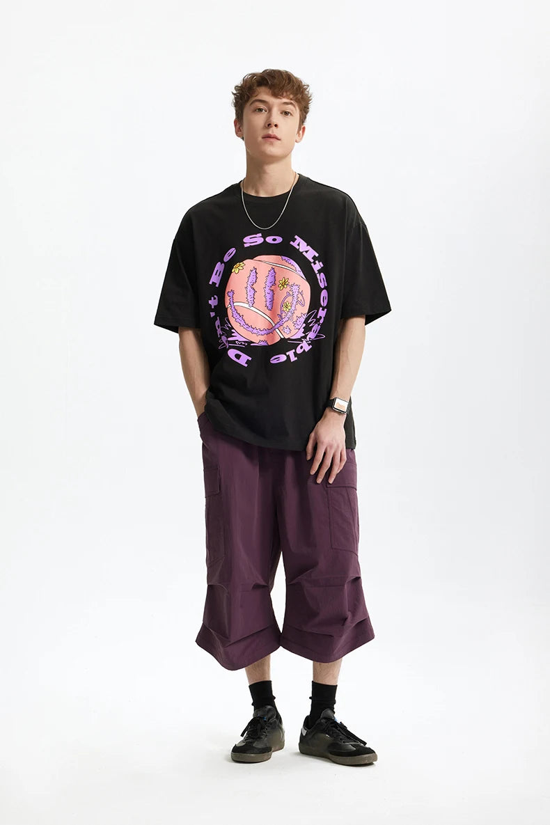 Men's Tennis Graphic Cotton T-Shirt American Vintage Tee Streetwear Loose Fit Crew Neck Short Sleeve