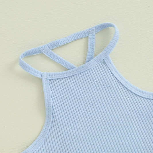 1-6Y Kids Girls Summer Clothes Sets Ribbed Halter Tank Tops and Elastic Ripped Denim Pants
