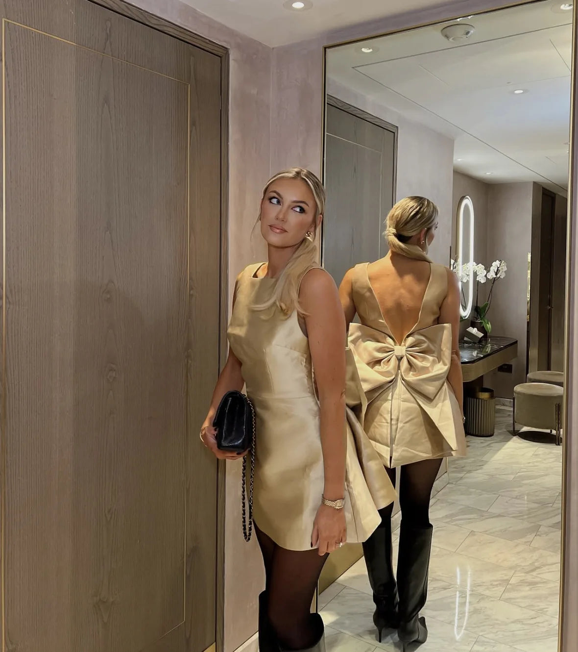 Women's Elegant Backless Bows Sleeveless High Waist Mini Dress