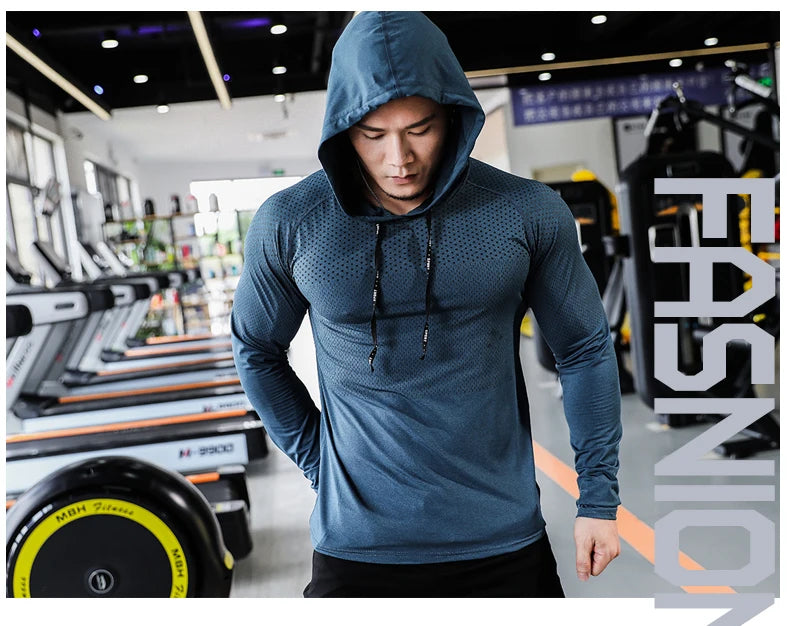 Men's Fitness Tracksuit Running Sport Hoodie Gym Hooded Outdoor Workout Athletic  Muscle Training Sweatshirt Top