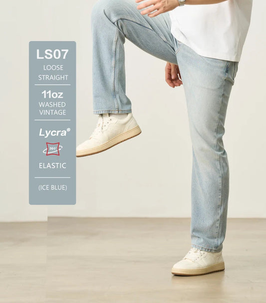 Men's Stretch Denim Jeans - 11oz Elastic Lycra Loose Straight Plus Size