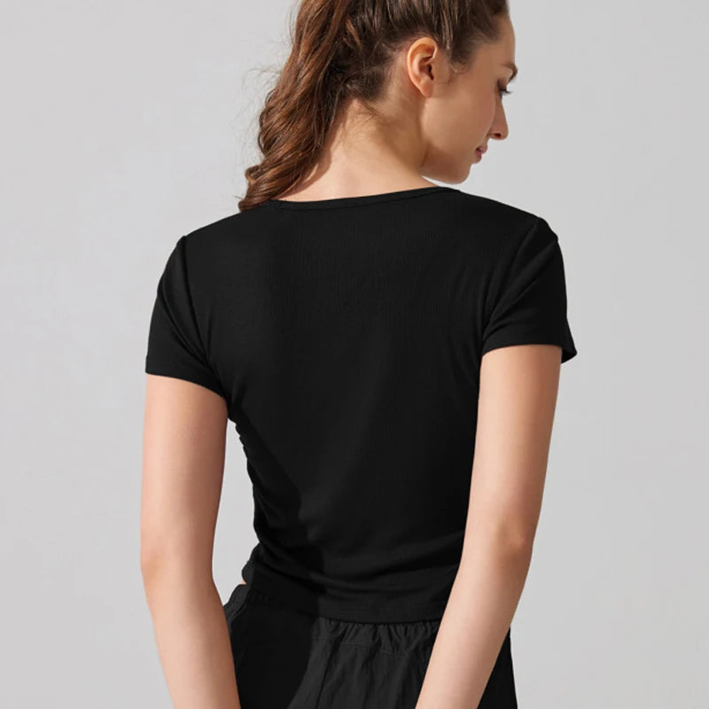 Women's Breathable Yoga Crop Top - Slim Fit Athletic T-Shirt