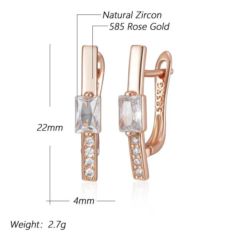 585 Rose Gold Colour Drop Earrings for Women  Square Natural Zircon