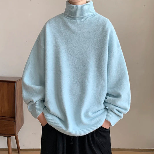 Autumn Loose Turtleneck Sweater - Solid Color Knit Pullover