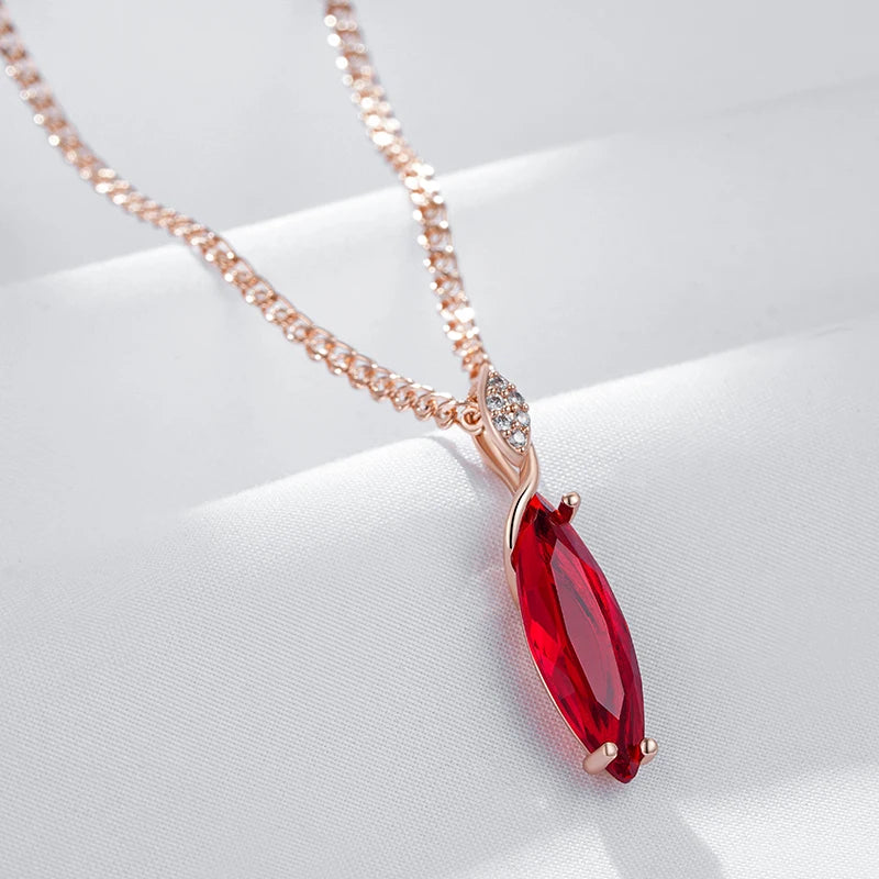 Women's  Oval Grey Crystal Pendant Necklace 585 Rose Gold Color With Natural Zircon