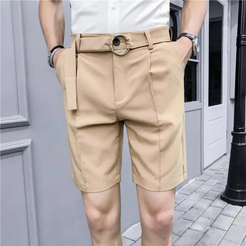 Men's Summer Smart Casual Slim Fit British Style Straight Thin Knee Length Shorts
