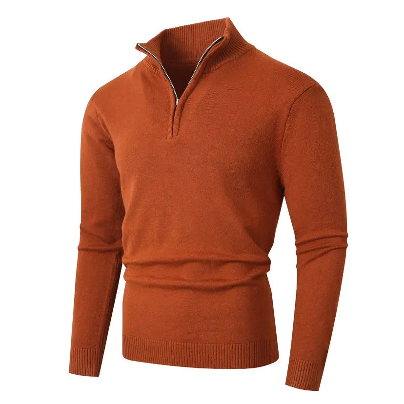 Autumn Winter Half-Zip Stand Collar Sweater - Slim Fit Knitted Pullover