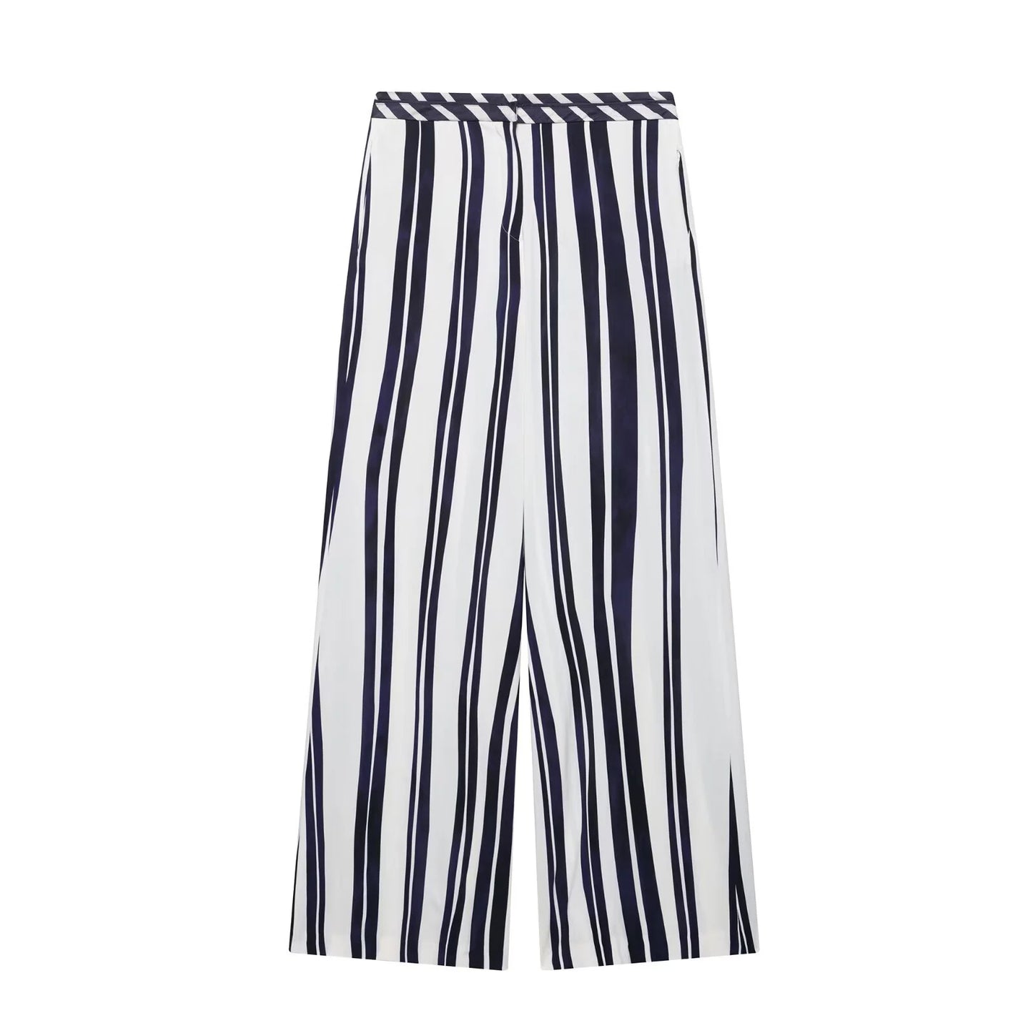Women's Striped Collar Top & Mid Waist Loose Pants Set