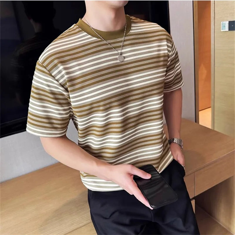 Men's  Summer Striped Round-Neck Short Sleeve Casual  Slim Fit T-Shirt
