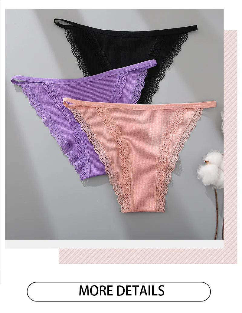 Women's Cotton Lace Briefs 3-Piece Set - Comfortable Underwear