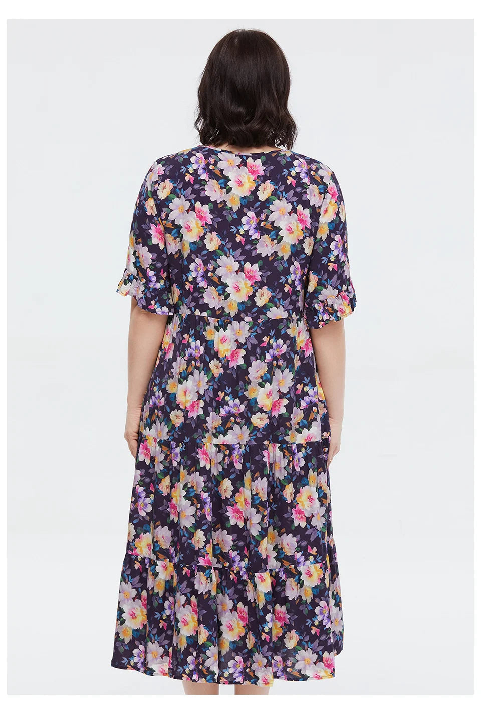Women's Oversized Floral Print A-Line Midi Dress