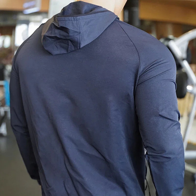 Men's Nylon Sport Coat Gym Fitness Hoodies Outdoor Workout Tops Hooded Training Running Zipped Jacket