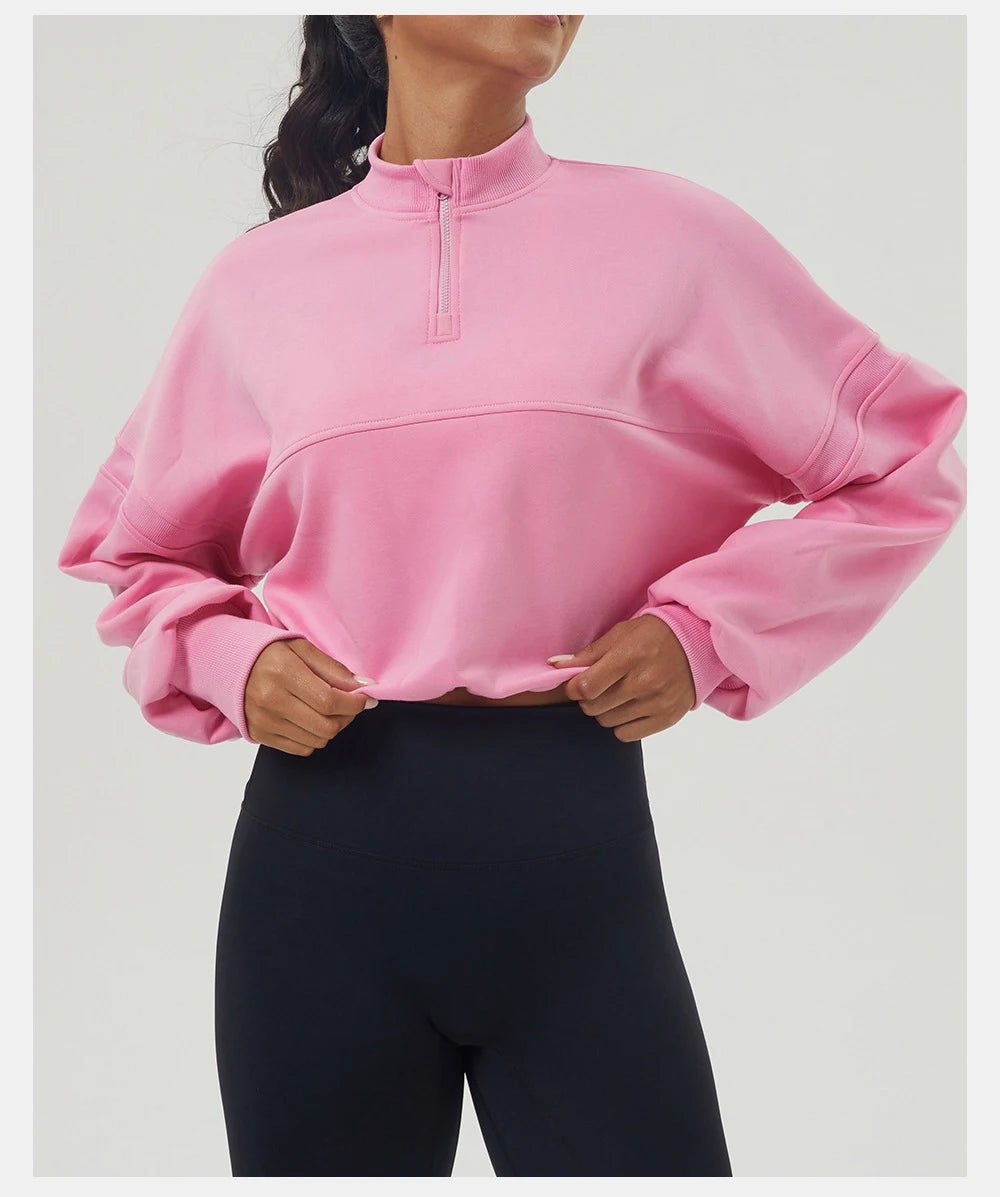 Women's Long Sleeve Loose Half Zipper Gym Breathable Running Top Fitness Workout Jacket